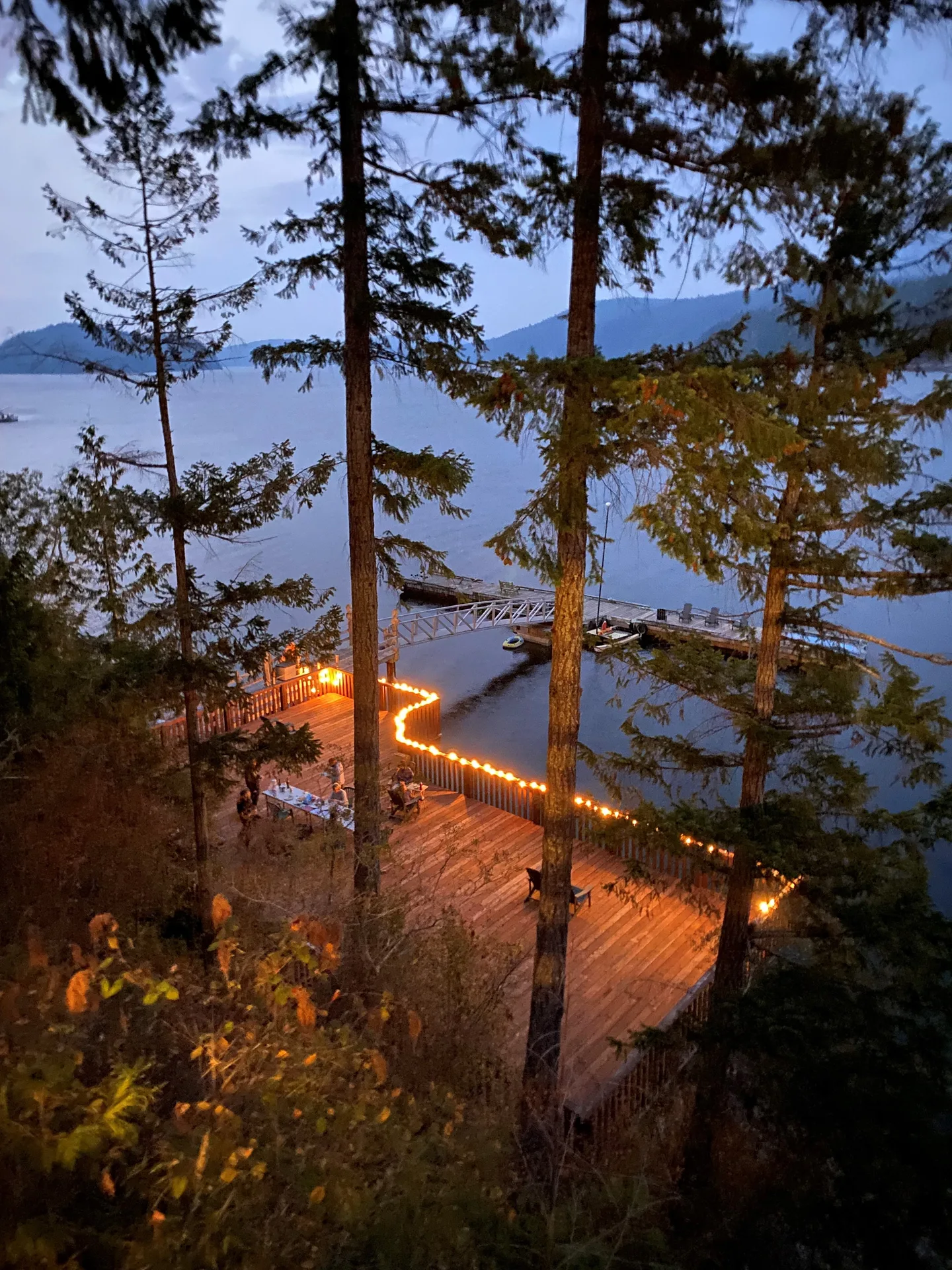 Boats moored at Desolation Sound Resort private dock, Okeover Inlet